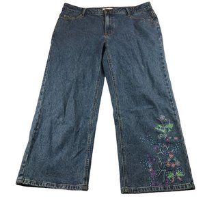 Vintage Y2K First Issue Liz Claiborne Denim Capris Size 12 Floral Embroidered